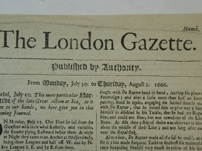 Lot 40 - THE LONDON GAZETTE: AN ACCOUNT OF THE ST JAMES'S DAY BATTLE / BATTLE OF ORFORDNESS, 4TH AUGUST 1666