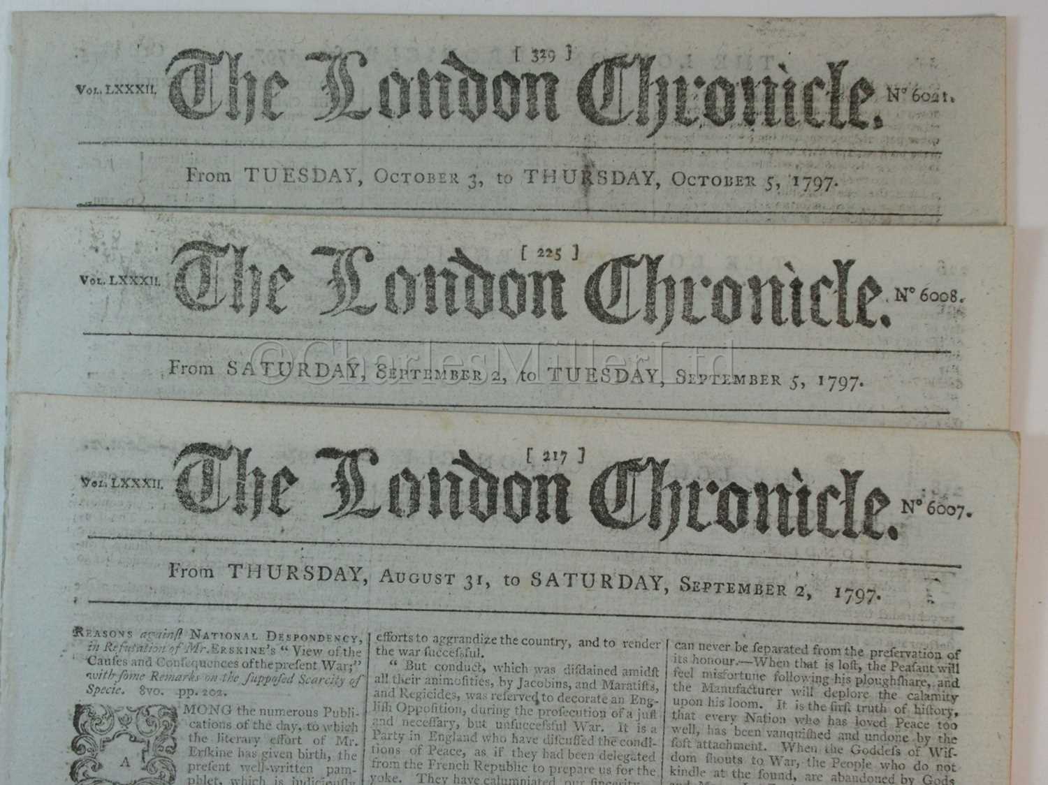 Lot 58 - THE LONDON CHRONICLE: ACCOUNTS OF THE BATTLE OF SANTA CRUZ DE TENERIFE, 1797