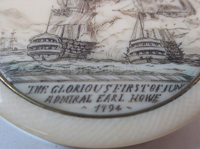 Lot 53 - Ø AN EARLY 19TH CENTURY IVORY AND TORTOISESHELL SNUFF BOX COMMEMORATING THE GLORIOUS 1ST OF JUNE, 1794
