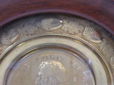 Lot 68 - A COMMEMORATIVE GILT BRASS TONDO FOR LORD NELSON AFTER PETER WYON, CIRCA 1806