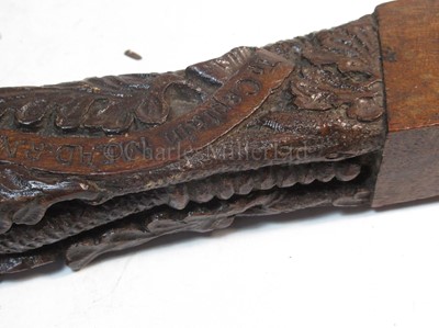 Lot 90 - A FINELY CARVED PRESENTATION TILLER FOR HMS RATTLESNAKE, CIRCA 1870
