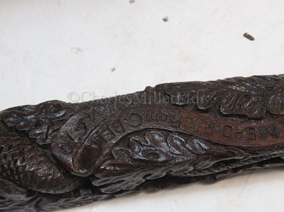 Lot 90 - A FINELY CARVED PRESENTATION TILLER FOR HMS RATTLESNAKE, CIRCA 1870