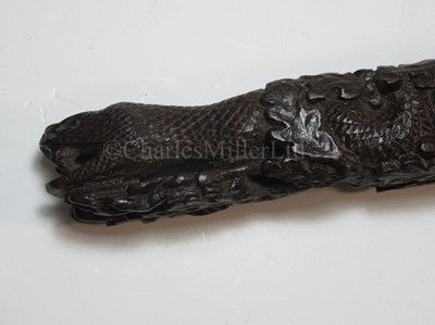 Lot 90 - A FINELY CARVED PRESENTATION TILLER FOR HMS RATTLESNAKE, CIRCA 1870