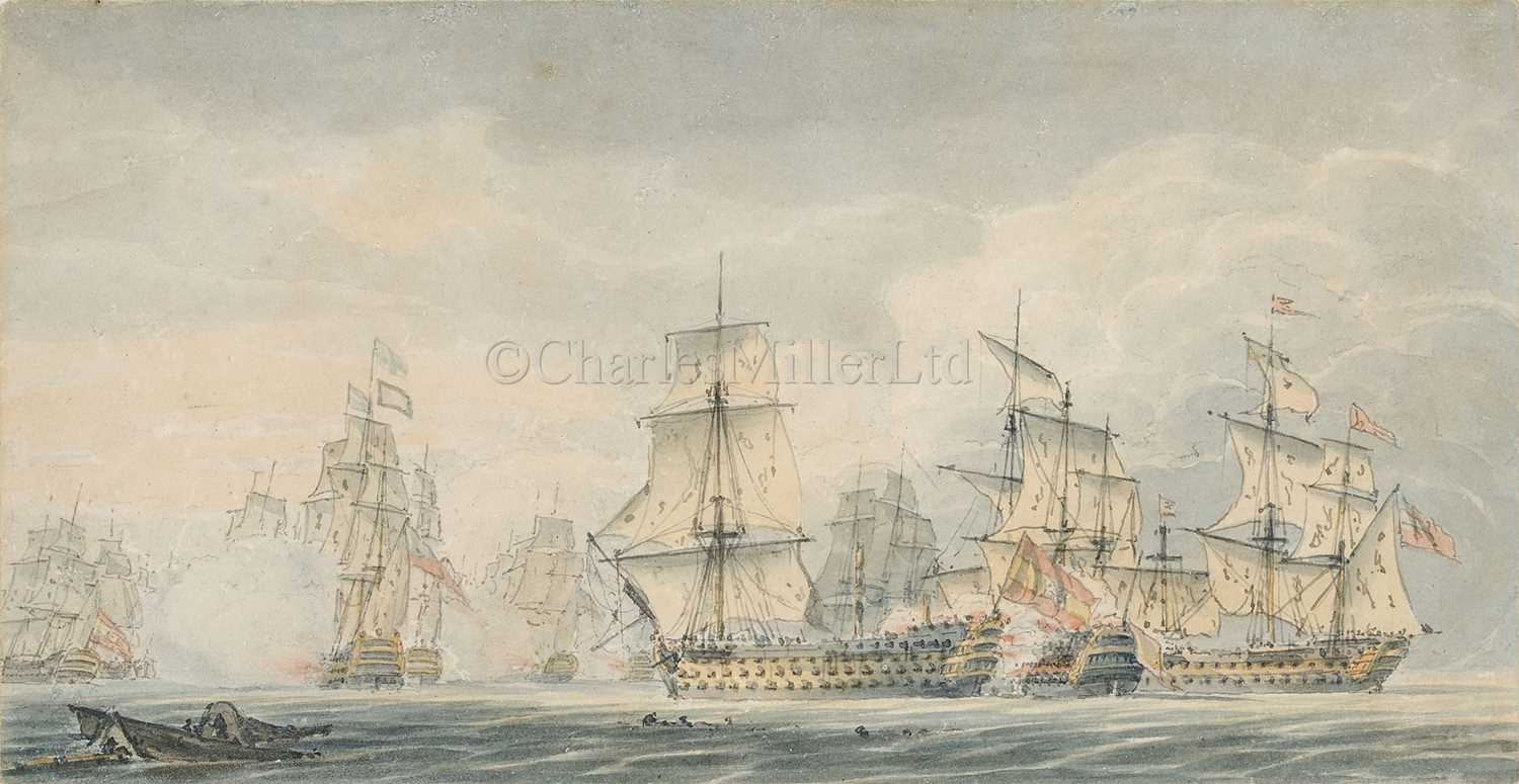 Lot 61 - ROBERT CLEVELEY (BRITISH, 1747-1809); The Battle of Cape St. Vincent, a pair of watercolours