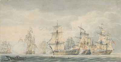 Lot 61 - ROBERT CLEVELEY (BRITISH, 1747-1809); The Battle of Cape St. Vincent, a pair of watercolours
