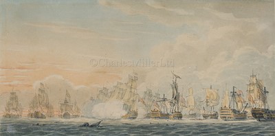 Lot 61 - ROBERT CLEVELEY (BRITISH, 1747-1809); The Battle of Cape St. Vincent, a pair of watercolours
