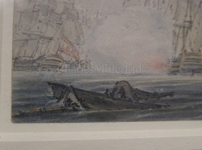 Lot 61 - ROBERT CLEVELEY (BRITISH, 1747-1809); The Battle of Cape St. Vincent, a pair of watercolours
