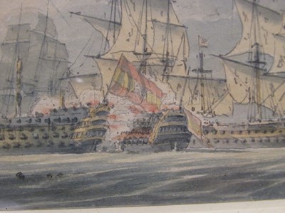 Lot 61 - ROBERT CLEVELEY (BRITISH, 1747-1809); The Battle of Cape St. Vincent, a pair of watercolours