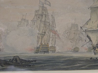 Lot 61 - ROBERT CLEVELEY (BRITISH, 1747-1809); The Battle of Cape St. Vincent, a pair of watercolours