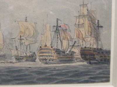Lot 61 - ROBERT CLEVELEY (BRITISH, 1747-1809); The Battle of Cape St. Vincent, a pair of watercolours