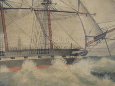 Lot 78 - OFFICER SCHOOL, EARLY 19TH CENTURY: H.M.S. 'Echo' chasing two French privateers off Dieppe, 1812