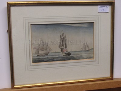 Lot 78 - OFFICER SCHOOL, EARLY 19TH CENTURY: H.M.S. 'Echo' chasing two French privateers off Dieppe, 1812