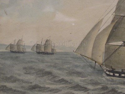 Lot 78 - OFFICER SCHOOL, EARLY 19TH CENTURY: H.M.S. 'Echo' chasing two French privateers off Dieppe, 1812