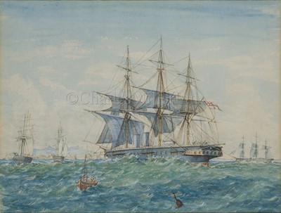 Lot 89 - FOLLOWER OF OSWALD WALTERS BRIERLY (BRITISH, 1817-1894): A British squadron off Gibraltar