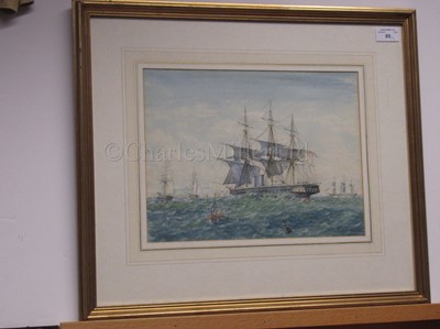 Lot 89 - FOLLOWER OF OSWALD WALTERS BRIERLY (BRITISH, 1817-1894): A British squadron off Gibraltar