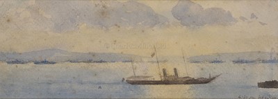 Lot 94 - ATTRIBUTED TO WILLIAM LIONEL WYLLIE (BRITISH, 1851-1931): Queen Victoria's last journey: H.M.Y. 'Alberta' crossing the Solent, 4:20pm, 2nd February 1901