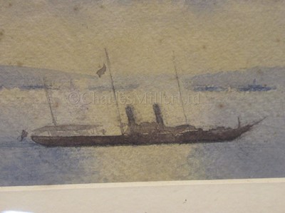 Lot 94 - ATTRIBUTED TO WILLIAM LIONEL WYLLIE (BRITISH, 1851-1931): Queen Victoria's last journey: H.M.Y. 'Alberta' crossing the Solent, 4:20pm, 2nd February 1901