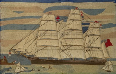 Lot 153 - A LARGE AND EXCEPTIONALLY FINE SAILOR'S WOOLWORK PICTURE, CIRCA 1880