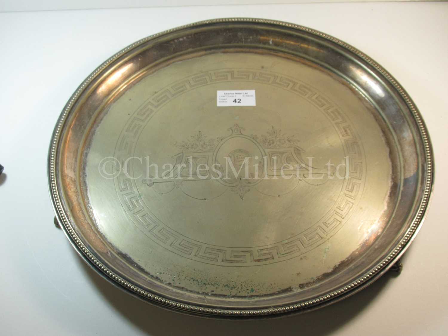 Lot 42 - A Clyde Shipping Company Ltd plated serving tray, with three feet