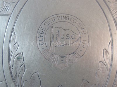 Lot 42 - A Clyde Shipping Company Ltd plated serving tray, with three feet