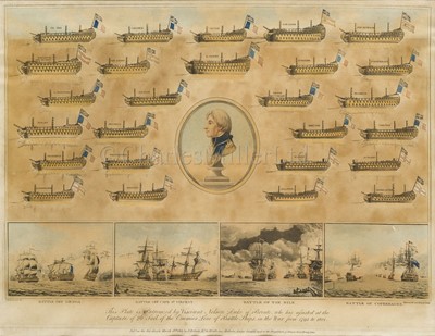 Lot 129 - NELSON'S PRIZES: A RARE HAND-COLOURED PRINT DETAILING NELSON'S PRIZES BETWEEN 1793-1801