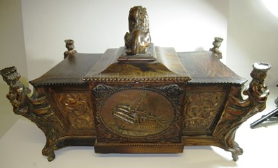 Lot 151 - A RARE CIGAR AND CIGARETTE CASKET MADE FROM OAK AND COPPER SALVAGED FROM H.M.S. FOUDROYANT