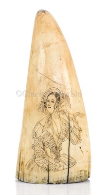 Lot 46 - Ø A  SAILOR'S SCRIMSHAW DECORATED WHALE'S TOOTH, CIRCA 1840
