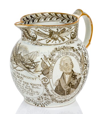Lot 146 - A 19TH CENTURY NELSON COMMEMORATIVE PEARLWARE JUG