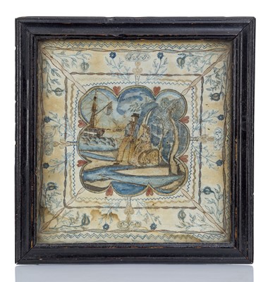 Lot 115 - A RARE 19TH CENTURY SAILORWORK WATERCOLOUR EMBROIDERY TEMPLATE