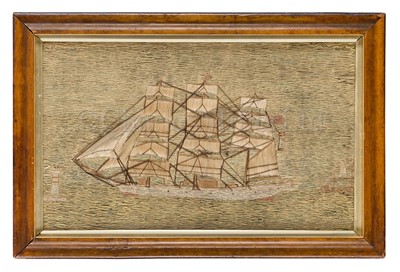 Lot 82 - A 19TH CENTURY SAILOR'S WOOLWORK PICTURE