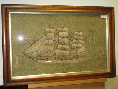 Lot 82 - A 19TH CENTURY SAILOR'S WOOLWORK PICTURE