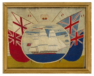Lot 108 - A 19TH CENTURY SAILOR'S WOOLWORK PICTURE