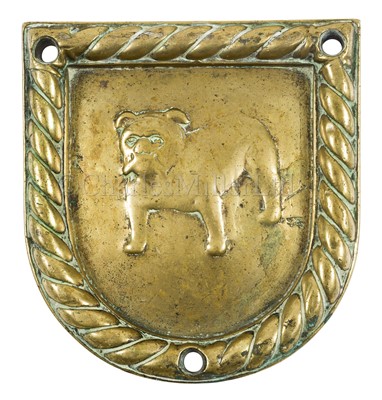 Lot 208 - A BRASS BADGE FROM H.M.S. BULLDOG, CIRCA 1930