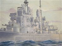 Lot 94 - δ EDWARD D. WALKER (BRITISH, B. 1931) - The last battleship, H.M.S. 'Vanguard'