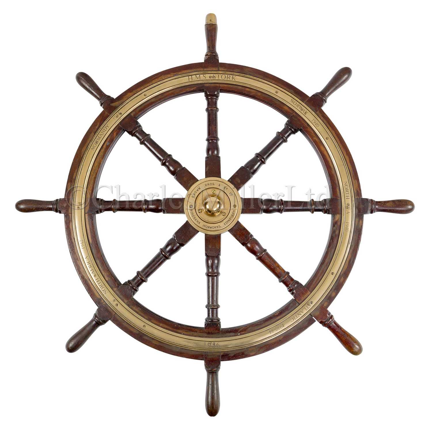 Lot 204 - AN HISTORICALLY IMPORTANT WIGHT SPOKE SHIP'S HELM FROM H.M.S. STORK, 1936