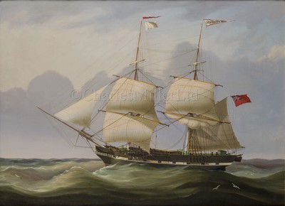 Lot 8 - ATTRIBUTED TO JOHN LYNN (BRITISH, ACT. 1826-1869) : The Merchant Brig 'Madonna'