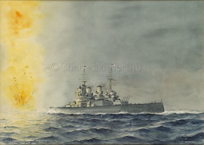 Lot 209 - ERIC TUFNELL (BRITISH, 1888-1978): 
 H.M.S. 'Hood' and 'Prince of Wales', 0557, May 24th 1941; Sinking of the 'Bismark', 27th May, 1941