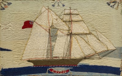 Lot 25 - A 19TH CENTURY SAILOR'S WOOLWORK PICTURE