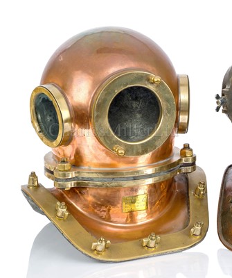 Lot 67 - A 12-BOLT COPPER AND BRASS RUSSIAN DIVING HELMET, 1975