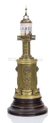 Lot 50 - A NOVELTY BRASS AND GLASS LIGHTHOUSE CLOCK, PROBABLY FRENCH, CIRCA 1880