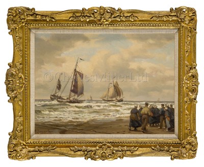 Lot 19 - ROBERT BAGGE-SCOTT (BRITISH, 1849-1925): Dutch Pinks Coming Ashore, Katwijk