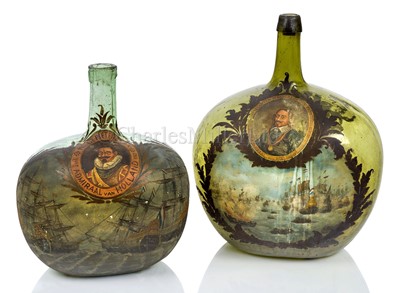 Lot 103 - A LARGE GREEN GLASS ONION BOTTLE COMMEMORATING ADMIRAL MAARTEN TROMP, CIRCA 1700