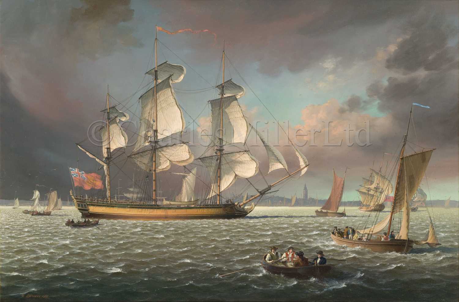 Lot 48 - LEONARD JOHN PEARCE (BRITSH, CIRCA 1985) The training ship 'Marine Society’ (ex-'Beatty') heaving-to in the Thames in circa 1786