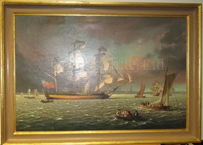 Lot 48 - LEONARD JOHN PEARCE (BRITSH, CIRCA 1985) The training ship 'Marine Society’ (ex-'Beatty') heaving-to in the Thames in circa 1786