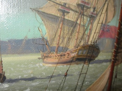 Lot 48 - LEONARD JOHN PEARCE (BRITSH, CIRCA 1985) The training ship 'Marine Society’ (ex-'Beatty') heaving-to in the Thames in circa 1786