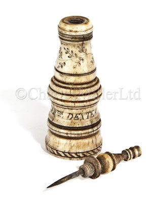 Lot 81 - Ø A RARE 19TH-CENTURY SAILORWORK SCRIMSHAW-DECORATED WHALEBONE 'PICK WICK'
