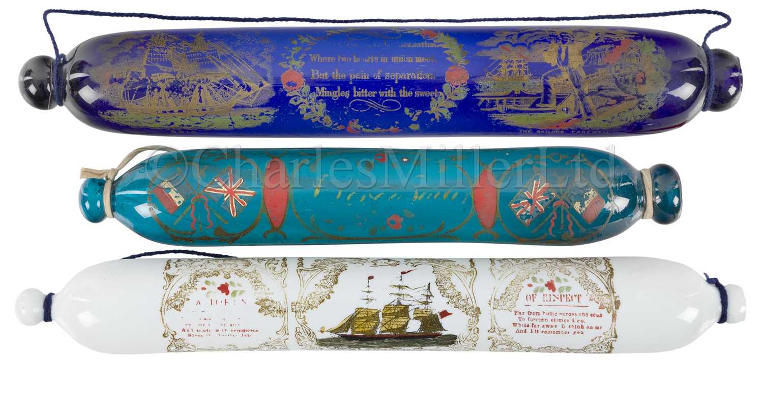 Lot 110 - A TRANSFER-PRINT ROLLING PIN OR NAILSEA SALT, CIRCA 1860