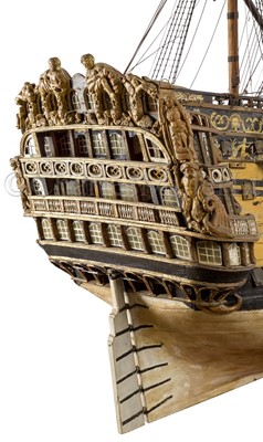 Lot 170 - A 1:48 SCALE ADMIRALTY BOARD STYLE MODEL OF THE 100 GUN FIRST-RATE SHIP OF THE LINE ROYAL WILLIAM AS REBUILT TO THE 1719 ESTABLISHMENT, THOUGHT TO BE 19TH CENTURY