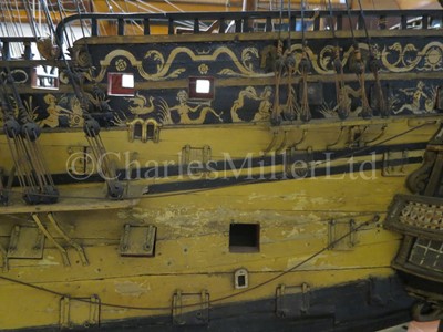 Lot 170 - A 1:48 SCALE ADMIRALTY BOARD STYLE MODEL OF THE 100 GUN FIRST-RATE SHIP OF THE LINE ROYAL WILLIAM AS REBUILT TO THE 1719 ESTABLISHMENT, THOUGHT TO BE 19TH CENTURY