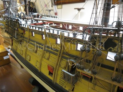 Lot 170 - A 1:48 SCALE ADMIRALTY BOARD STYLE MODEL OF THE 100 GUN FIRST-RATE SHIP OF THE LINE ROYAL WILLIAM AS REBUILT TO THE 1719 ESTABLISHMENT, THOUGHT TO BE 19TH CENTURY